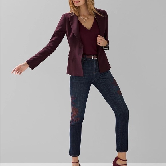 White House Black Market Denim - WHBM Everyday Soft Floral Embroidered High Rise Straight Jean